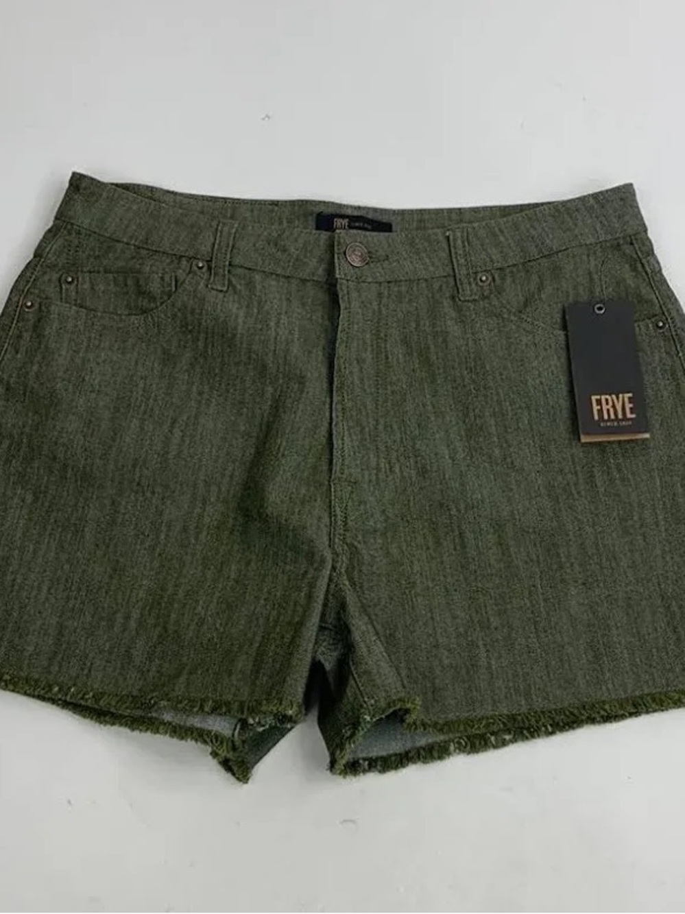 FRYE Olive Green Denim Cutoff Shorts